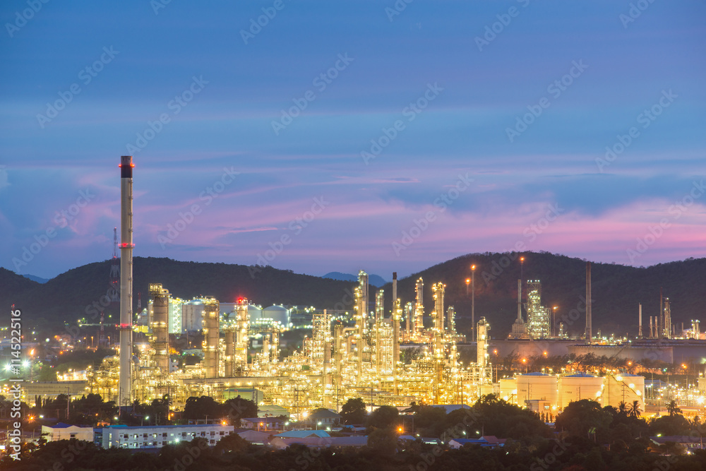 Oil refinery industry at night. Oil refinery industry in Chonbur
