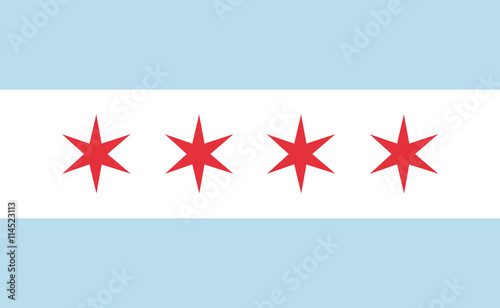 Chicago flag official right proportions, red stars vector illustration EPS10