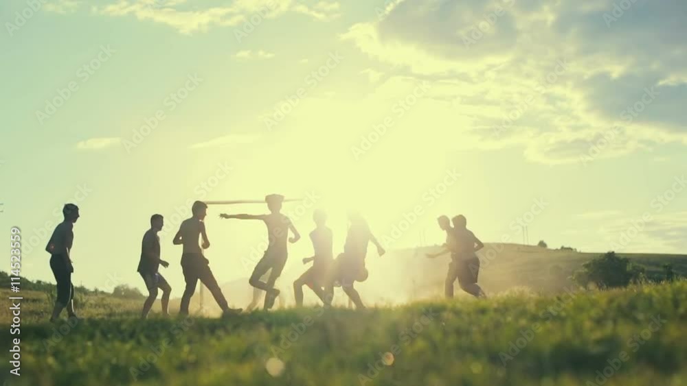 Young boy trying to score a goal in a sunny day
