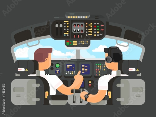 Pilots in cockpit flat design Fototapet