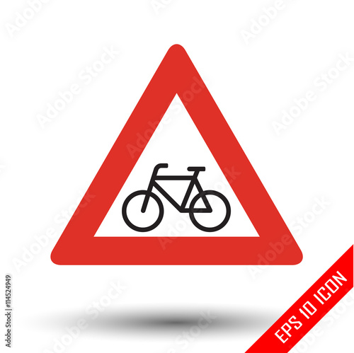 Cyclist icon. Cyclist road sign. Vector illustration of triangular sign for cyclist traffic sign isolated on white background.