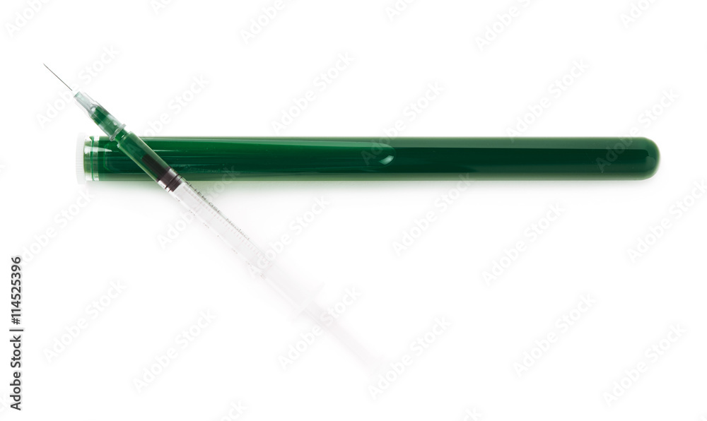 Fototapeta premium Medical syringe and test-tube isolated