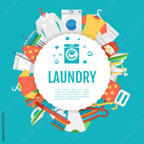 Laundry service poster design. Icons circle label with text