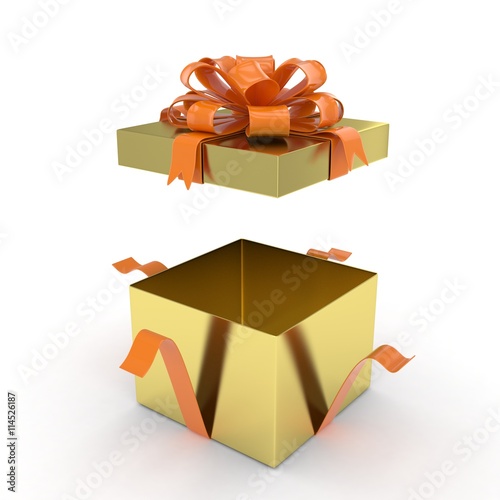 open gift box with bows isolated on white. 3d rendering.