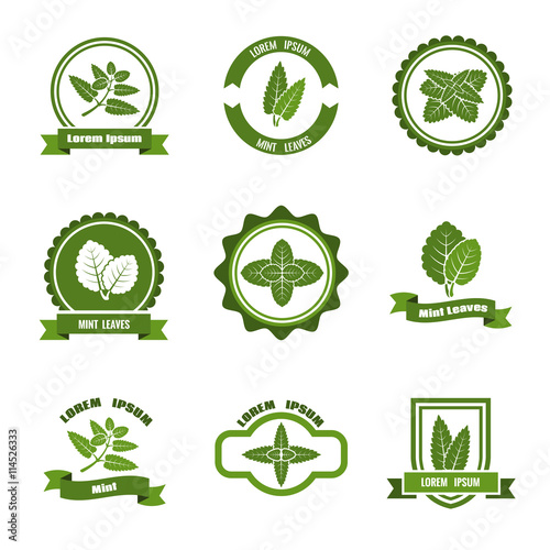 Mint leaves vector logos, label, emblems set