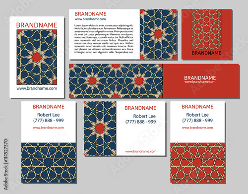 Cards collection, delicate geometric stars pattern. Vector background. Business Card or invitation. Vintage decorative elements. Hand drawn background. Islam, arabic, indian, ottoman motifs