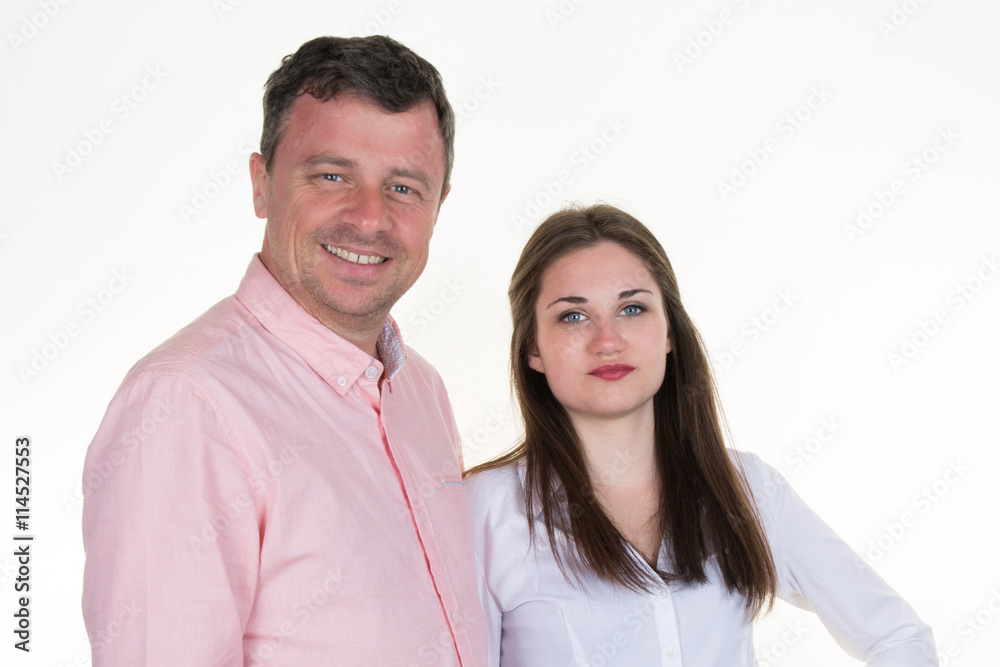 Happy man and his beautiful daughter on white background Happy man and his beautiful daughter on white background
