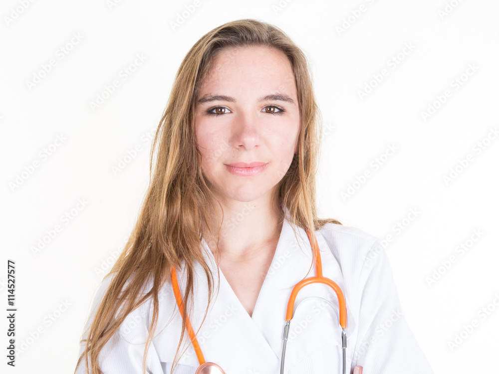 Sweet blond doctor isolated on a white background Sweet blond doctor isolated on a white background