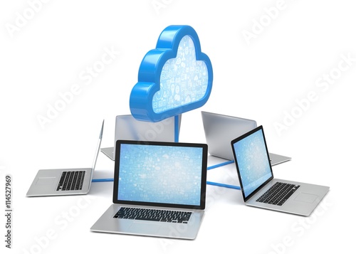 cloud symbol and laptops. 3d rendering.