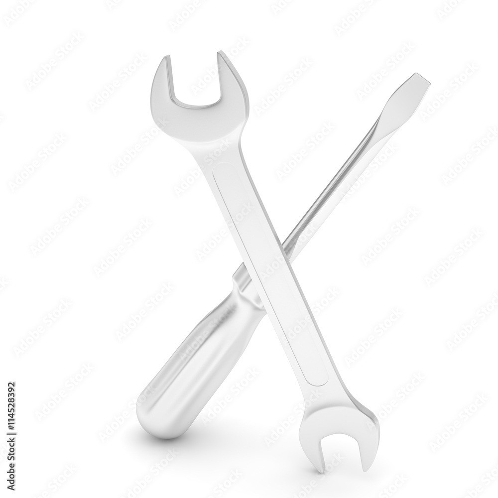 3D Illustration Wrench and screwdriver, service concept 3D Illustration Wrench and screwdriver, service concept