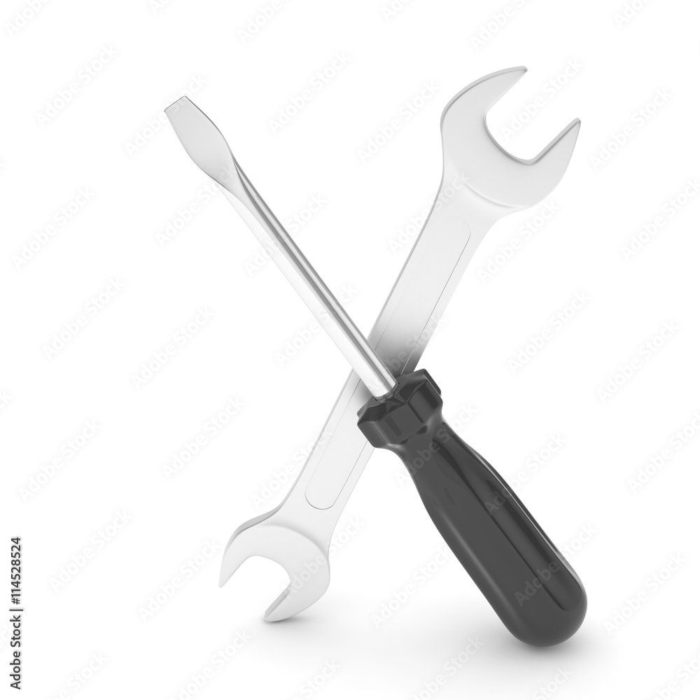 3D Illustration Wrench and screwdriver, service concept