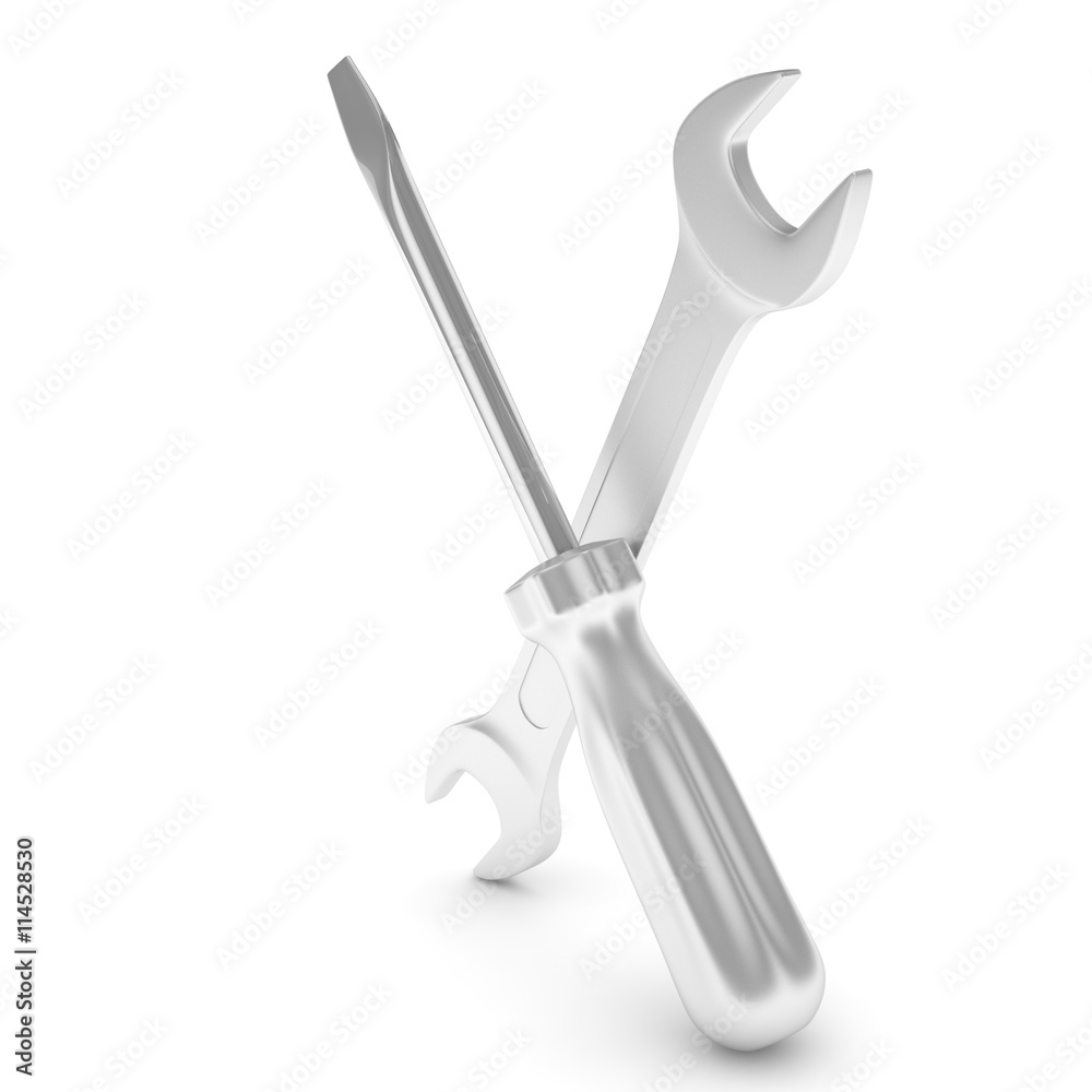 3D Illustration Wrench and screwdriver, service concept 3D Illustration Wrench and screwdriver, service concept