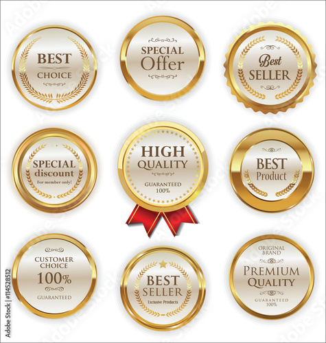 Golden badges and labels with laurel wreath collection