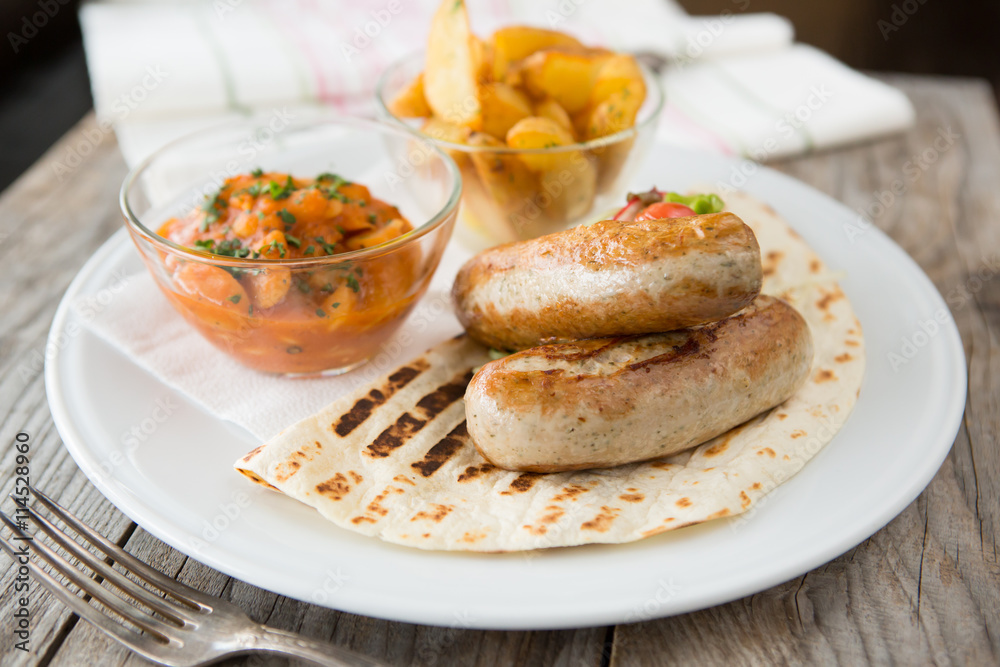 White grilled sausages White grilled sausages
