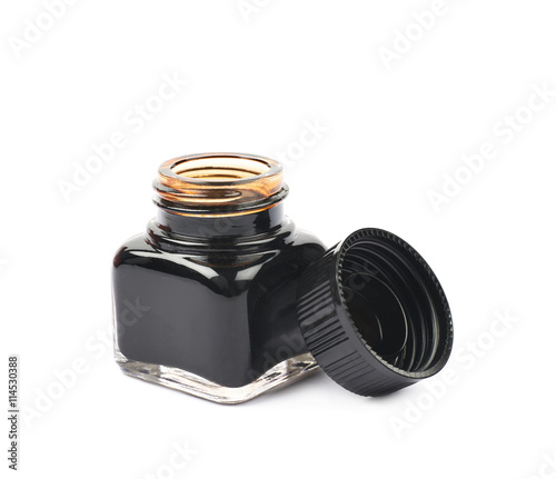 Tiny bottle filled with black ink