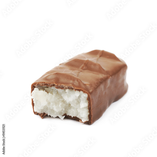 Coconut filled chocolate bar isolated