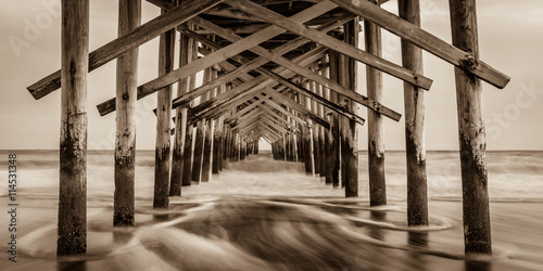 "Sepia Smooth"  The Ocean Isle Beach Pier is quiet in January. The Atlantic Coast of North Carolina is surreal and peaceful in the off season. 