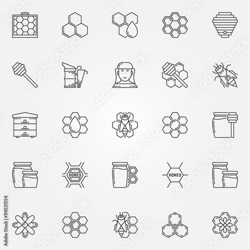 Honey and beekeeping icons set