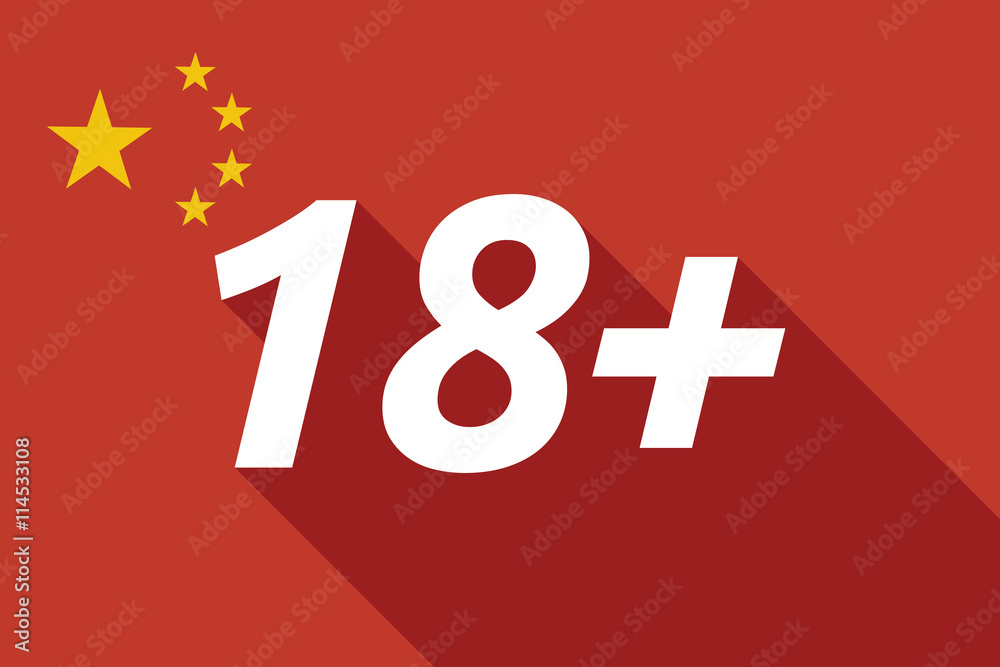 Long shadow China flag with the text 18+ Long shadow China flag with the text 18+