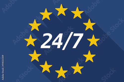 Long shadow European Union flag with    the text 24/7