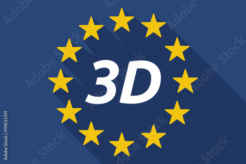 Long shadow European Union flag with the text 3D