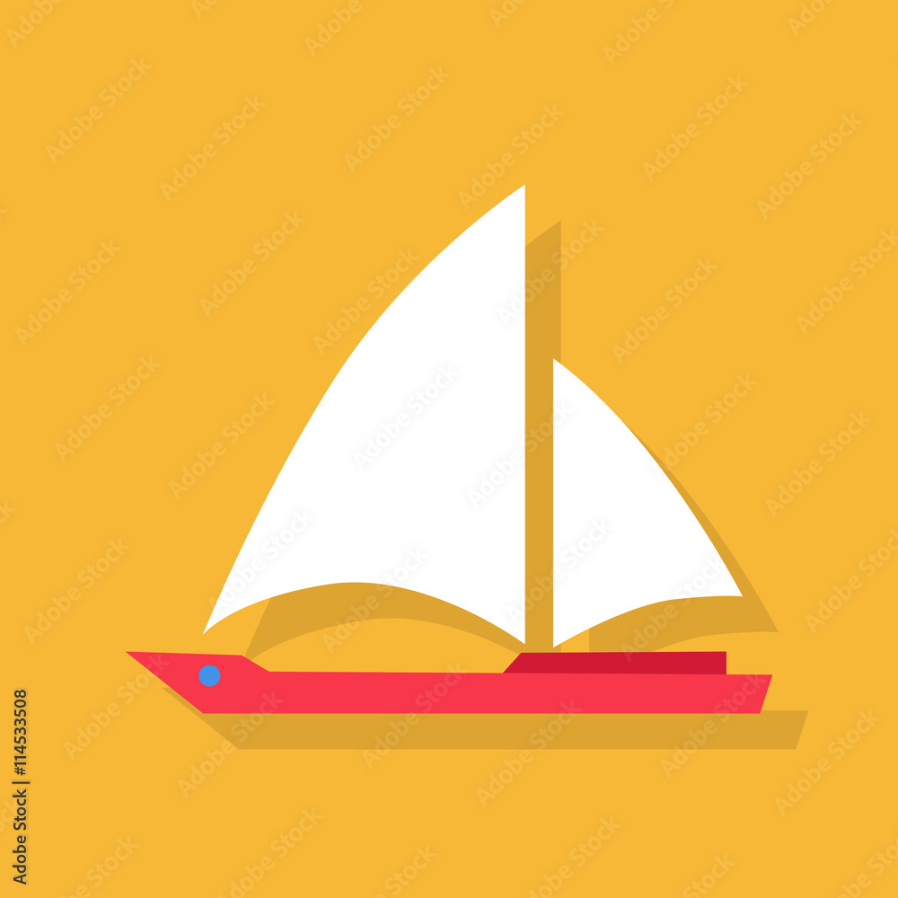 Red Boat with White Sails