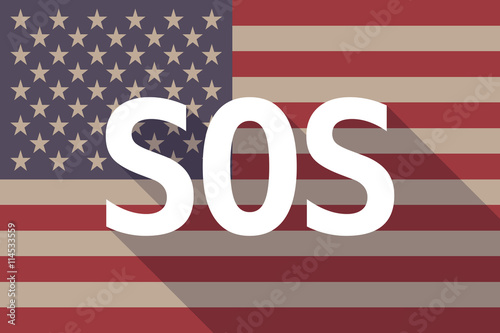 Long shadow USA flag with    the text SOS