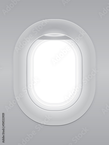 One gray blank window plane, gray airplane window, gray light template, plain aircraft window white space.