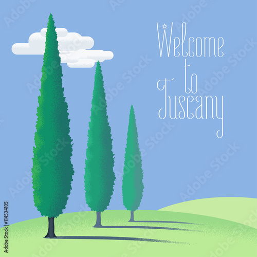 Tuscany, Toscana farm land vector illustration, background, design element