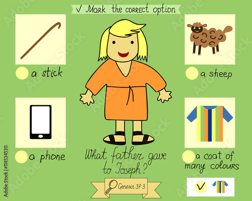 Lesson and job for kids about Joseph and his colorful clothes. Sunday school. The children s Ministry.