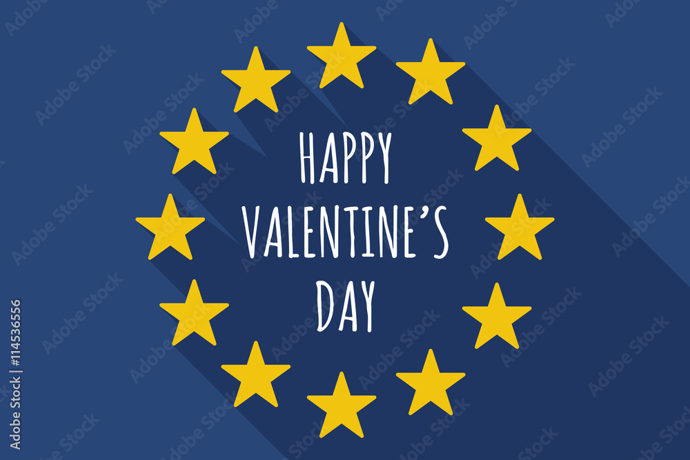 Long shadow European Union flag with    the text HAPPY VALENTINE