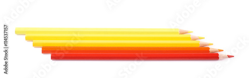Line of five color pencils isolated