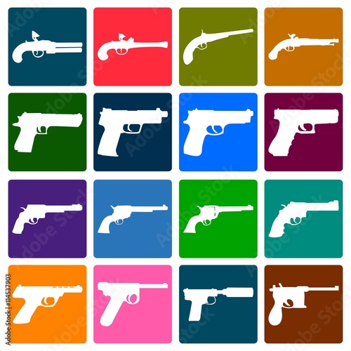 Pistol Gun Icon Set Silhouette Color