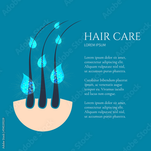 Hair follicles treatment with serum essence drops. Hair treatment design template with place for your text. Hair care and strengthening concept.Vector illustration