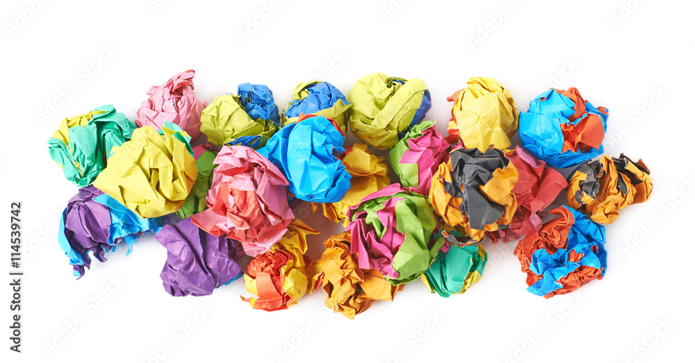 Pile of colorful crumbled paper balls