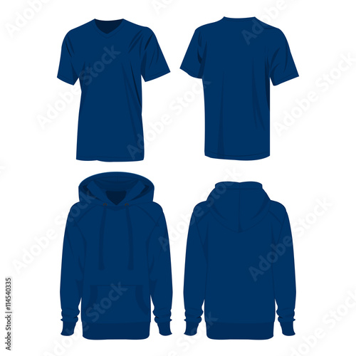 Blue hoodie and t-shirt isolated vector set
