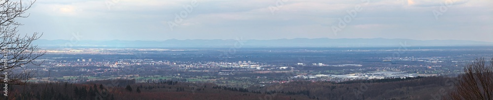 Panoramic view in northwest direction while ascending to castle ruin Ebersteinburg in Baden-Wurttemberg, Germany