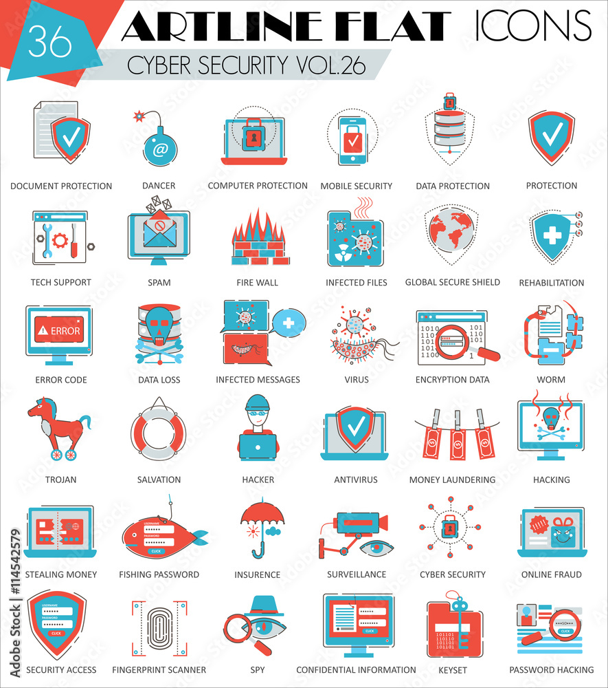 Vector Cyber security ultra modern outline artline flat line icons for web and apps. Vector Cyber security ultra modern outline artline flat line icons for web and apps.