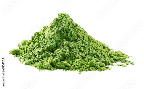 Powdered matcha green tea, isolated on white