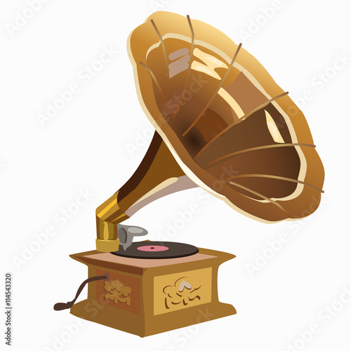 Golden vintage gramophone closeup