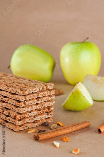 Close up of crispbreads with taste of apple and cinnamon
