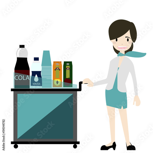 Air hostess serve snack and drinks on Flight vector/ Illustration
