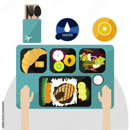 Food on Flight, dinner on airplane vector/ Illustration