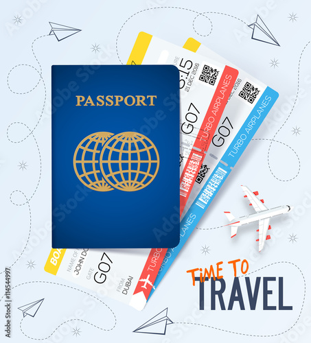 Travel, business trip concept. Passport with tickets. Air travel concept. Business travel illustration. Flat Design