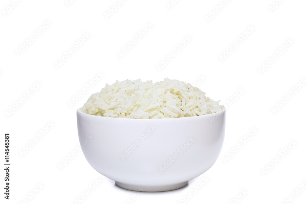 Bowl full of herb rice isolated on white Bowl full of herb rice isolated on white