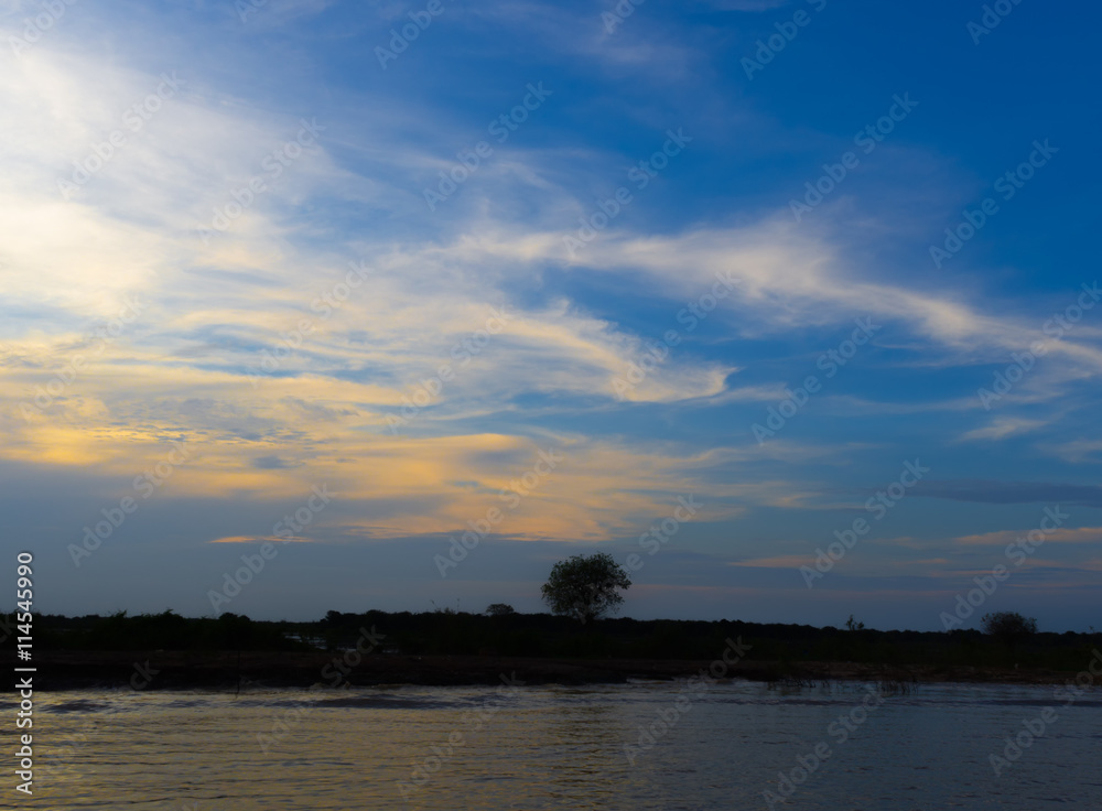 Silhouette of lake during sunset