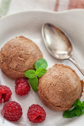 Chocolate ice cream with raspberry