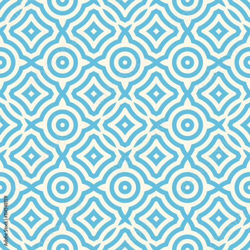 Seamless pattern with symmetric geometric ornament. Blue color abstract background.