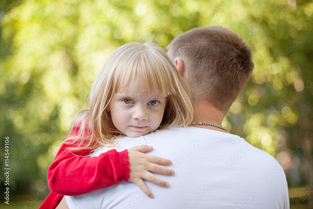 Little Girl resting on her father's shoulder Little Girl resting on her father's shoulder