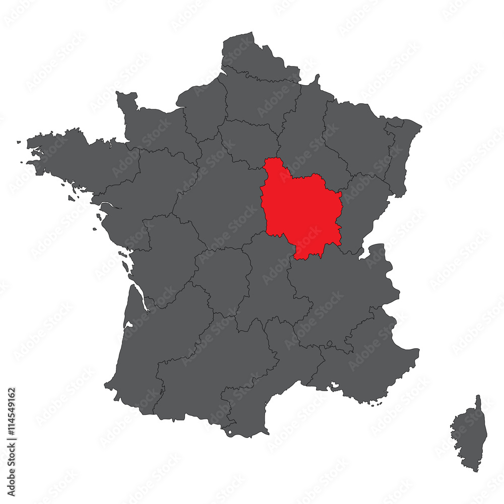 Bourgogne red map on gray France map vector